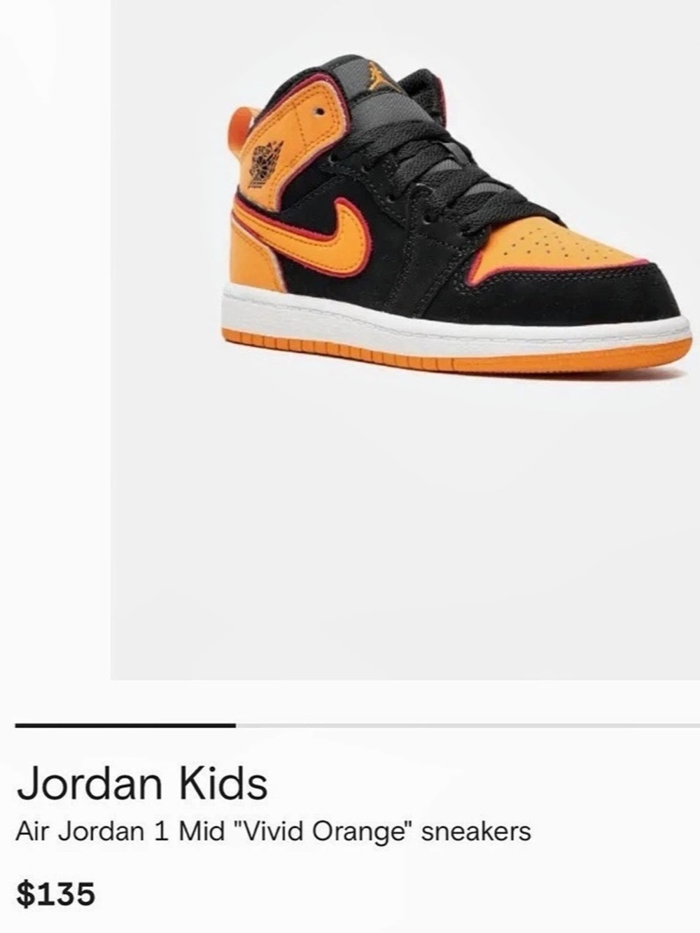 Jordan Air Jordan 1 Mid SE (PS) 'Vivid Orange' Black & Orange Boys US 2Y